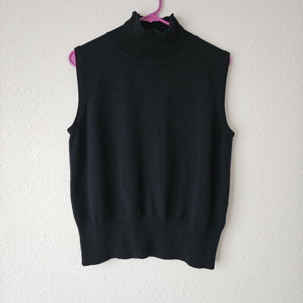 St. John by Marie Gray Cashmere Navy Sleeveless Mock Neck Sweater Size L